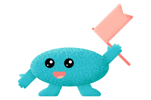Blue Textured Shape Character with Flag: Graphics and Illustrations Review