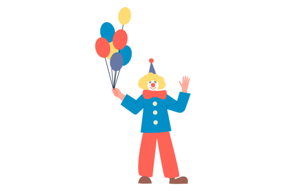 Clown with Colorful Balloons. Funny Ente Graphics and Illustrations