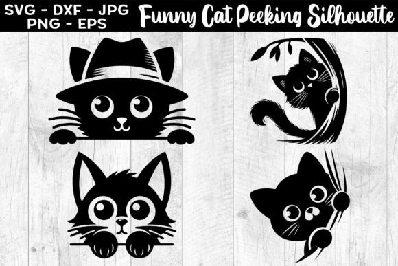 Funny Cat Peeking Silhouettes SVG EPS Graphics and Illustrations