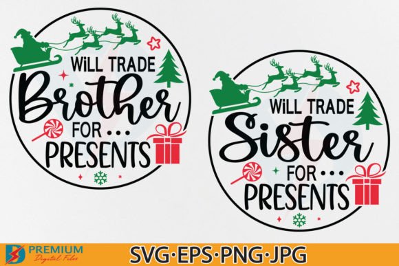 Funny Christmas Brother Sister SVG PNG Graphics for T-Shirt Designs