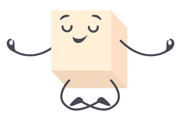 Funny Sugar Cube Mascot in Lotus Pose. C Graphics and Illustrations