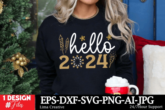 Hello 2024 SVG Cut File Graphics and T-Shirt Designs