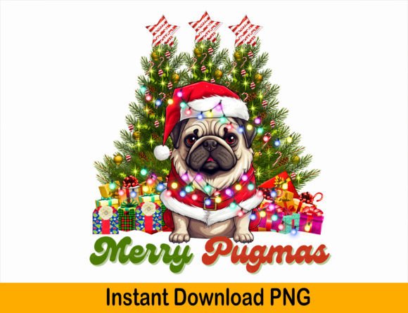 Merry Pugmas Christmas Png, Funny Dog Graphics for T-Shirt Designs