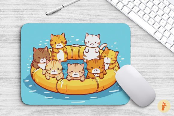 Mouse Pad Funny Cute Cats in Swim Ring Graphics Backgrounds