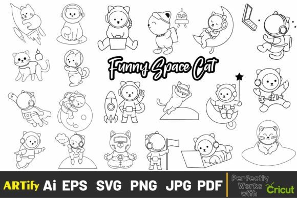 Outer Space, Astronaut Funny Kawaii Cat Graphics and Illustrations Review