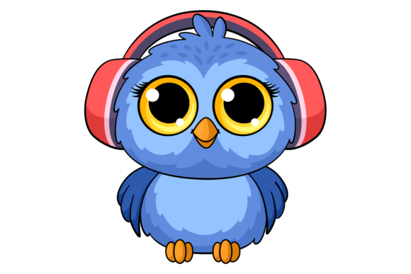 Owl in Headphones. Cartoon Bird Characte Graphics and Illustrations Review